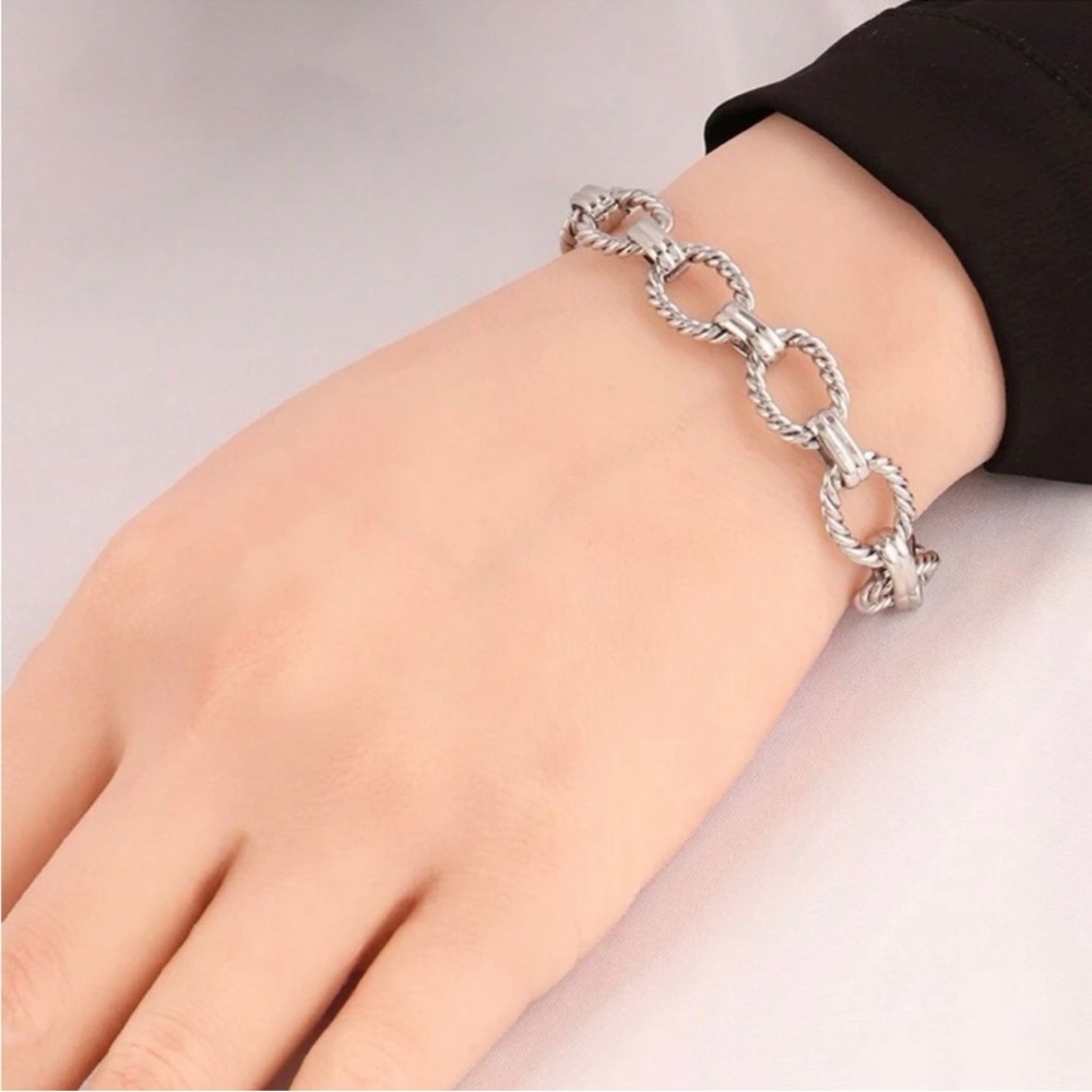 Silver Plated Stainless Steel Rope Chain Bracelet - Picture 2 of 2
